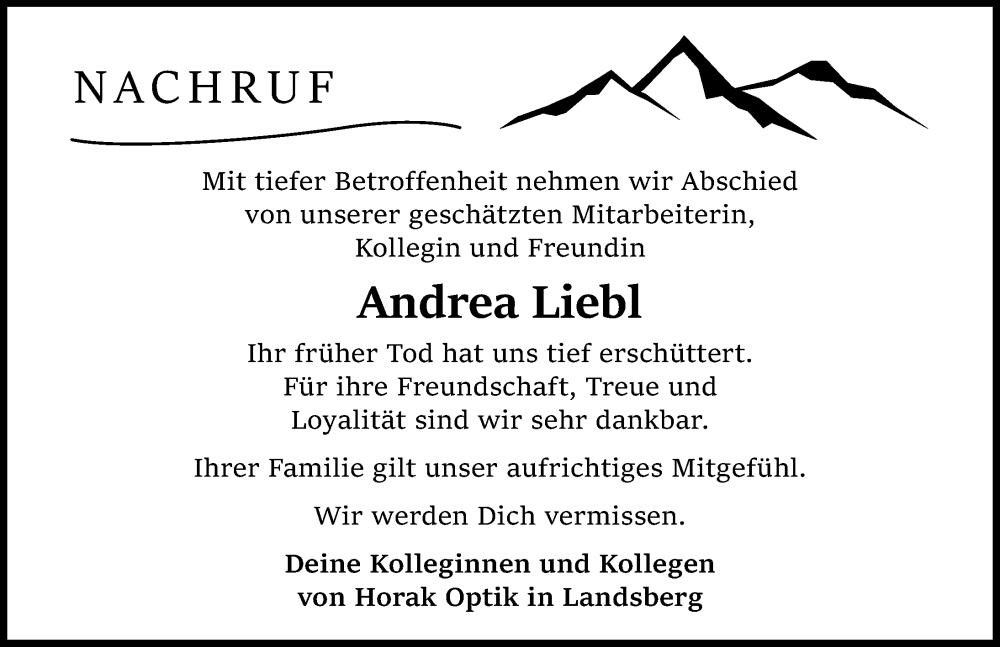 Traueranzeige von Andrea Liebl von Landsberger Tagblatt