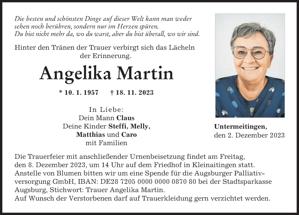  Traueranzeige für Angelika Martin vom 02.12.2023 aus Schwabmünchner Allgemeine