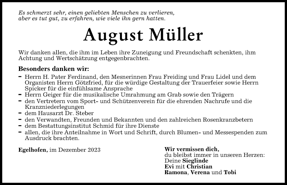 Traueranzeige von August Müller von Mindelheimer Zeitung