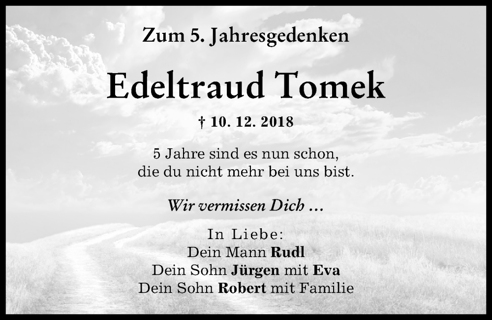  Traueranzeige für Edeltraud Tomek vom 09.12.2023 aus Schwabmünchner Allgemeine