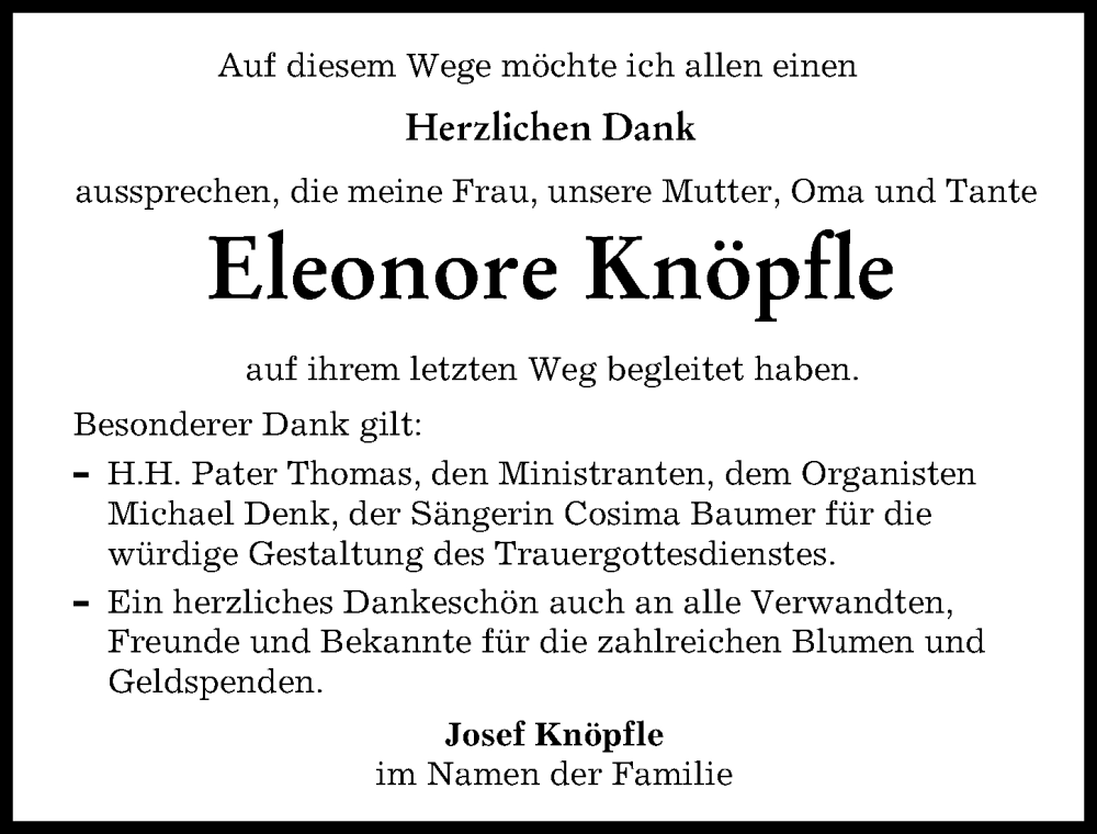  Traueranzeige für Eleonore Knöpfle vom 06.12.2023 aus Schwabmünchner Allgemeine