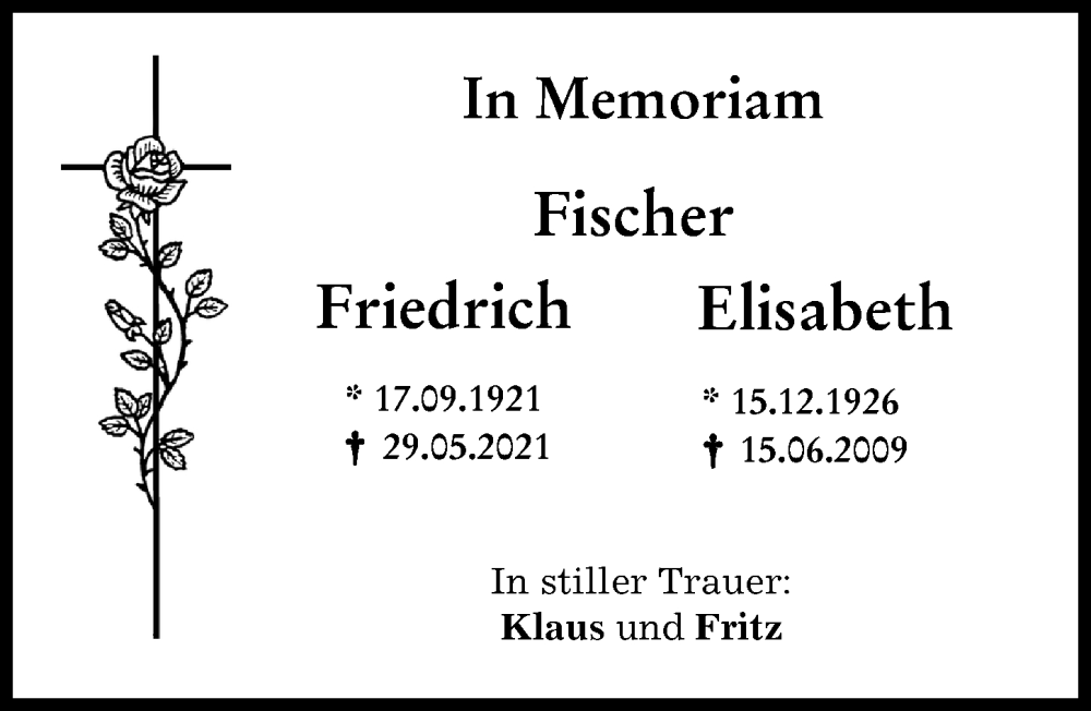 Traueranzeige von Elisabeth Fischer von Augsburger Allgemeine