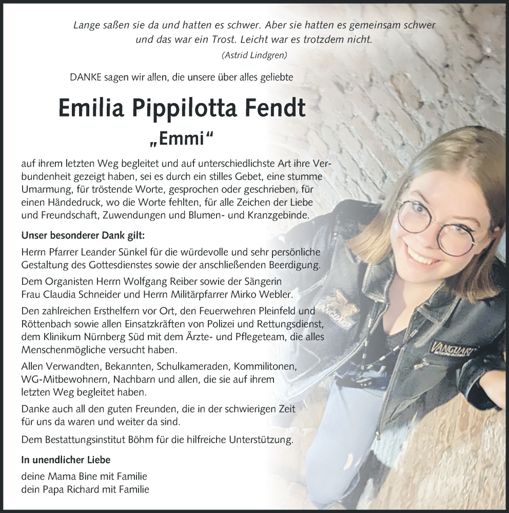  Traueranzeige für Emilia Pippilotta Fendt vom 23.12.2023 aus Landsberger Tagblatt, Schwabmünchner Allgemeine