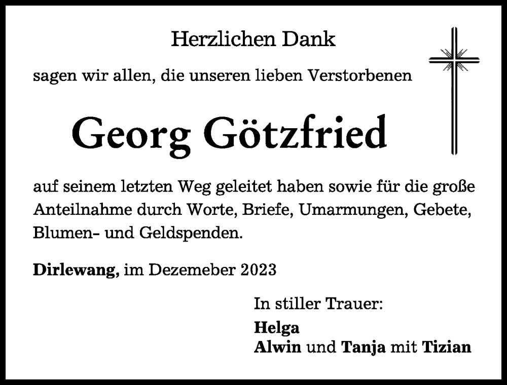  Traueranzeige für Georg Götzfried vom 16.12.2023 aus Mindelheimer Zeitung