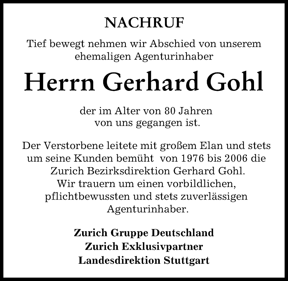  Traueranzeige für Gerhard Gohl vom 07.12.2023 aus Augsburger Allgemeine