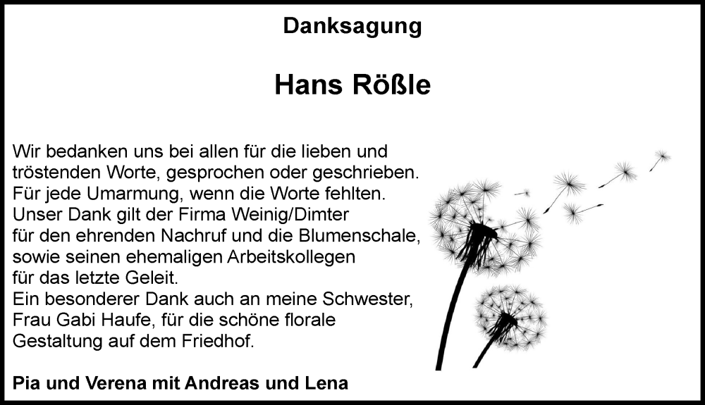  Traueranzeige für Hans Rößle vom 21.12.2023 aus Illertisser Zeitung
