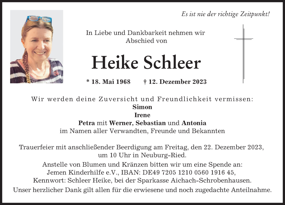 Traueranzeige von Heike Schleer von Neuburger Rundschau