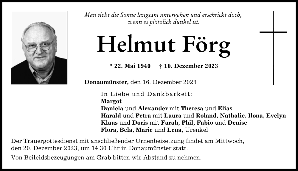 Traueranzeige von Helmut Förg von Donauwörther Zeitung