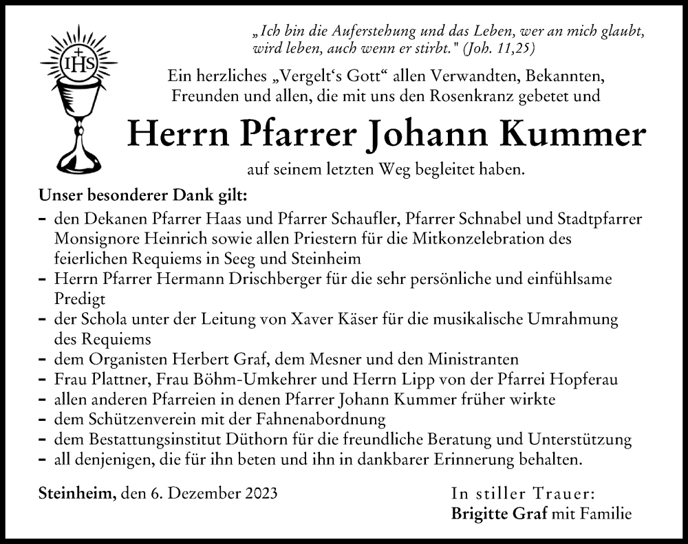  Traueranzeige für Johann Kummer vom 06.12.2023 aus Donau Zeitung