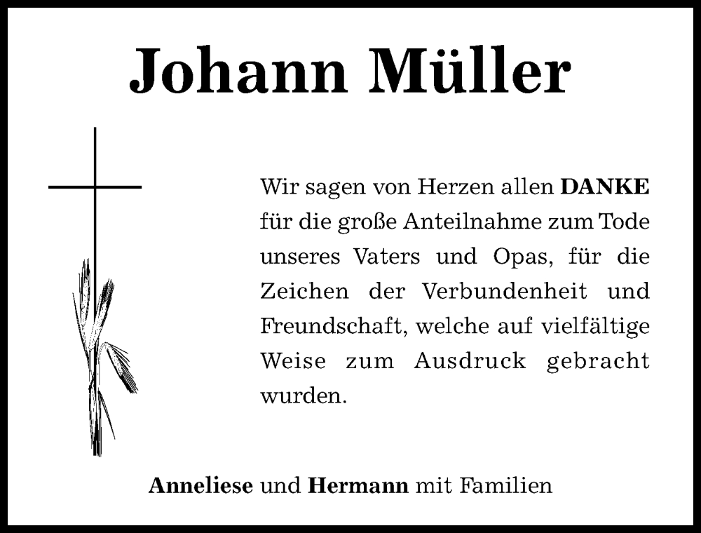 Traueranzeige von Johann Müller von Mindelheimer Zeitung