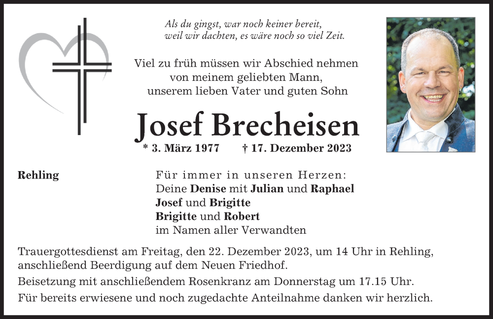 Traueranzeige von Josef Brecheisen von Aichacher Nachrichten