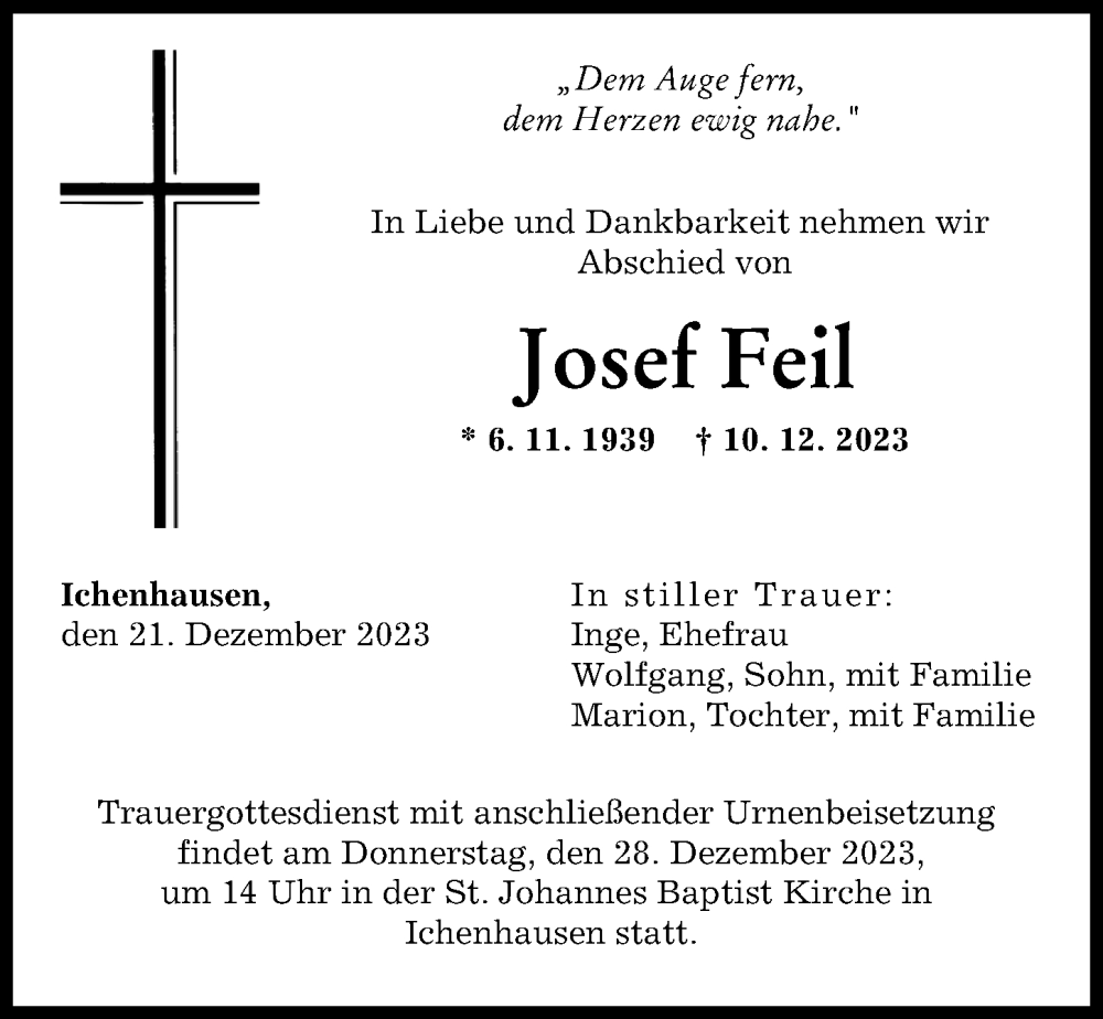 Traueranzeige von Josef Feil von Günzburger Zeitung