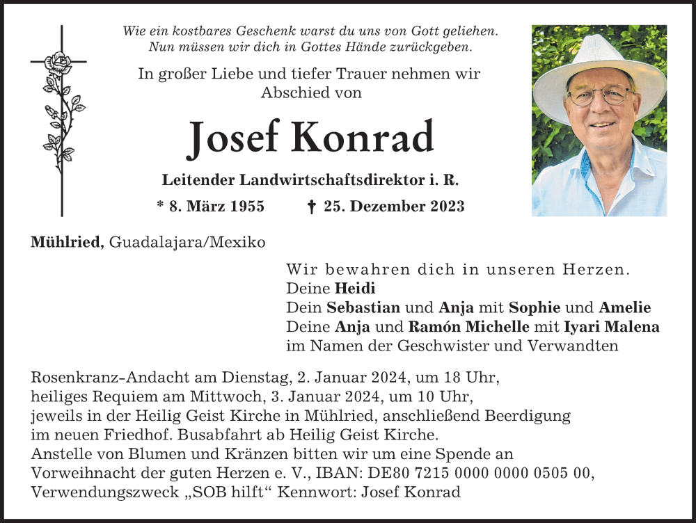 Traueranzeige von Josef Konrad von Neuburger Rundschau, Donau Zeitung