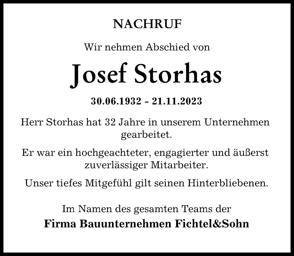  Traueranzeige für Josef Storhas vom 22.12.2023 aus Landsberger Tagblatt