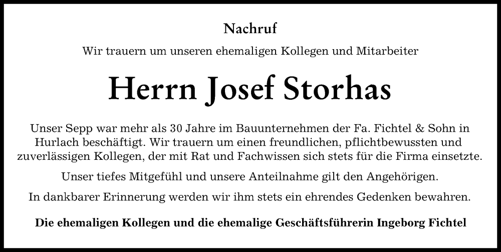  Traueranzeige für Josef Storhas vom 15.12.2023 aus Landsberger Tagblatt