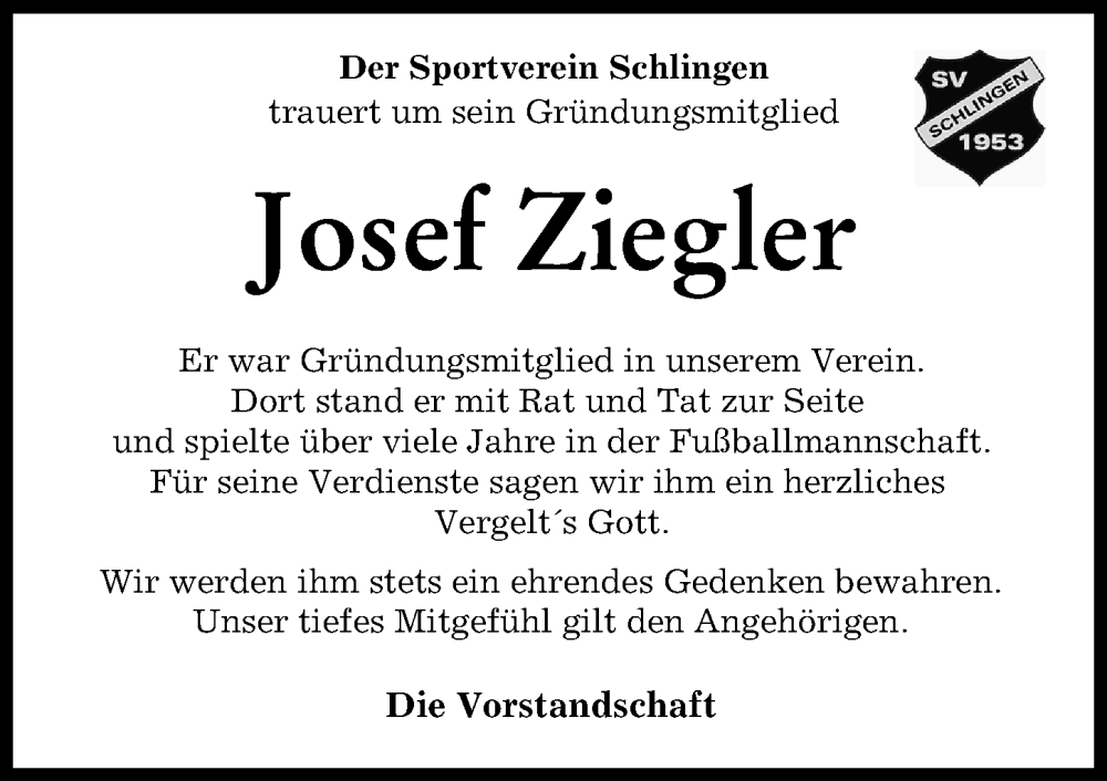  Traueranzeige für Josef Ziegler vom 13.12.2023 aus Mindelheimer Zeitung