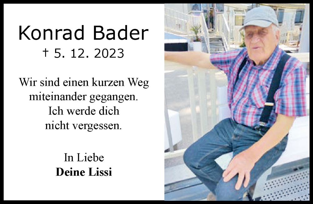 Traueranzeige von Konrad Bader von Rieser Nachrichten