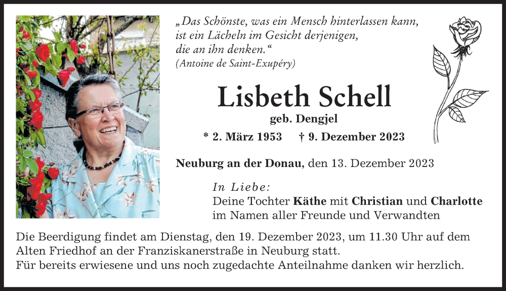 Traueranzeige von Lisbeth Schell von Neuburger Rundschau