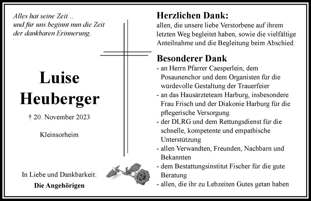  Traueranzeige für Luise Heuberger vom 06.12.2023 aus Rieser Nachrichten