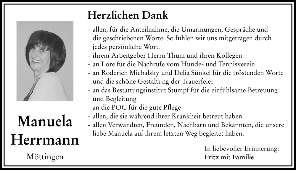 Traueranzeige von Manuela Herrmann von Rieser Nachrichten