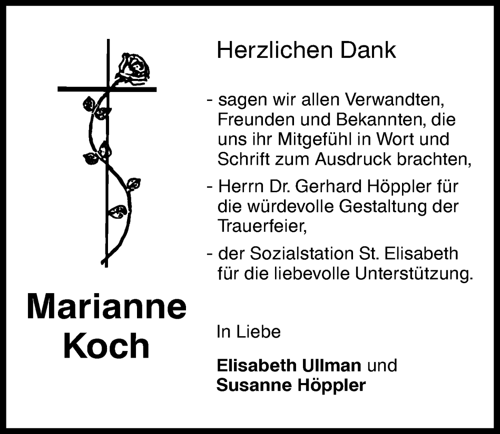  Traueranzeige für Marianne Koch vom 09.12.2023 aus Augsburger Allgemeine, Neu-Ulmer Zeitung