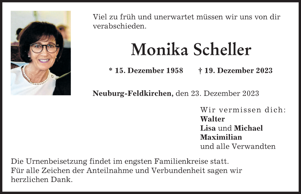 Traueranzeige von Monika Scheller von Neuburger Rundschau