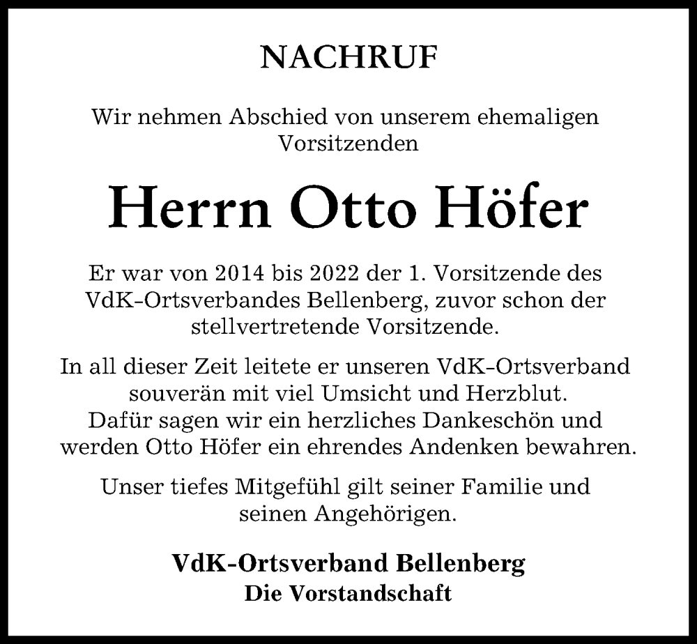 Traueranzeige von Otto Höfer von Illertisser Zeitung