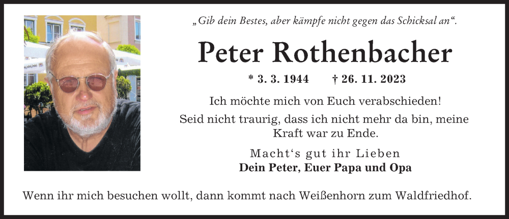  Traueranzeige für Peter Rothenbacher vom 09.12.2023 aus Neu-Ulmer Zeitung