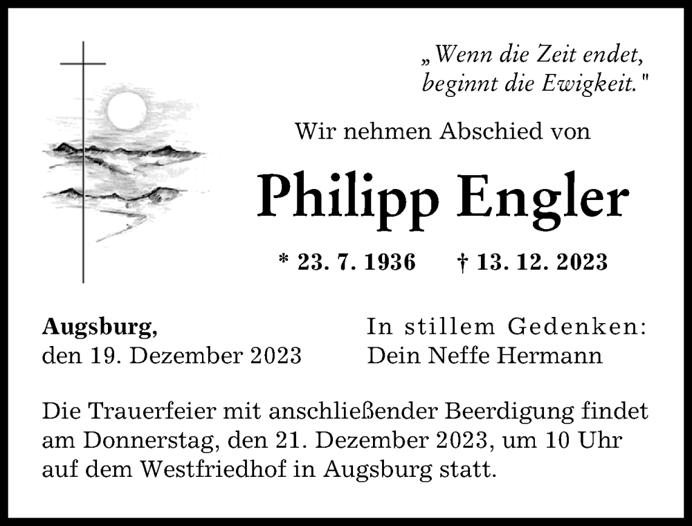 Traueranzeige von Philipp Engler von Augsburger Allgemeine