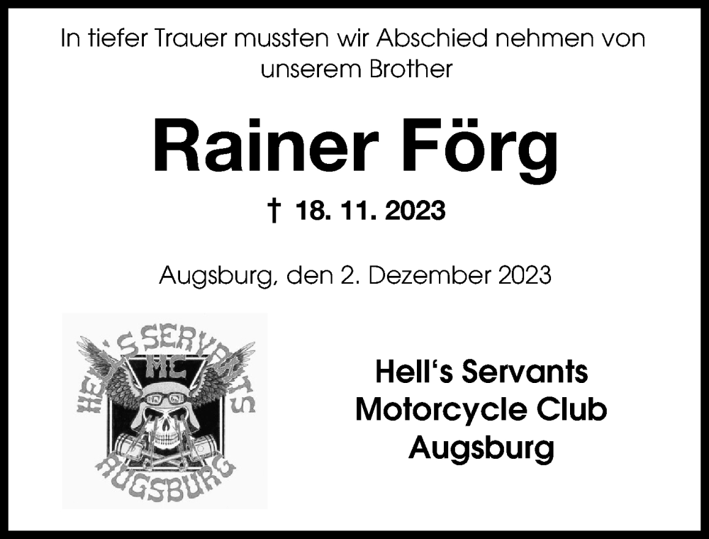 Traueranzeige von Rainer Förg von Augsburger Allgemeine