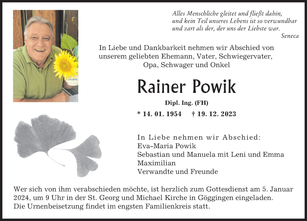 Traueranzeige von Rainer Powik von Augsburger Allgemeine