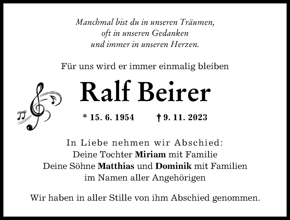 Traueranzeige für Ralf Beirer vom 09.12.2023 aus Schwabmünchner Allgemeine