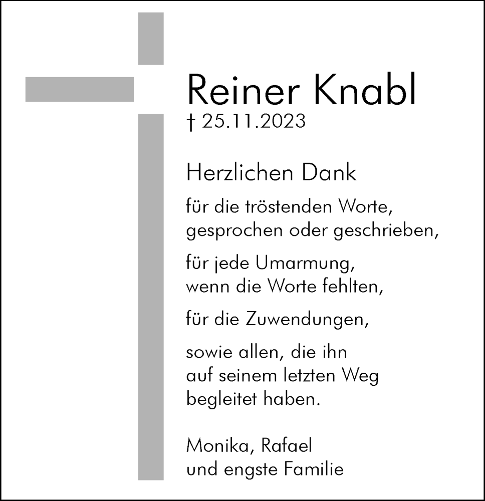  Traueranzeige für Reiner Knabl vom 16.12.2023 aus Augsburger Allgemeine, Neu-Ulmer Zeitung