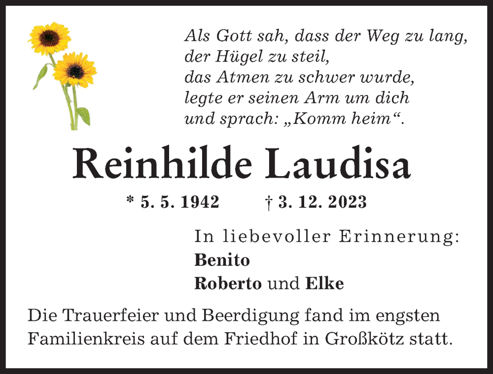 Traueranzeige von Reinhilde Laudisa von Günzburger Zeitung