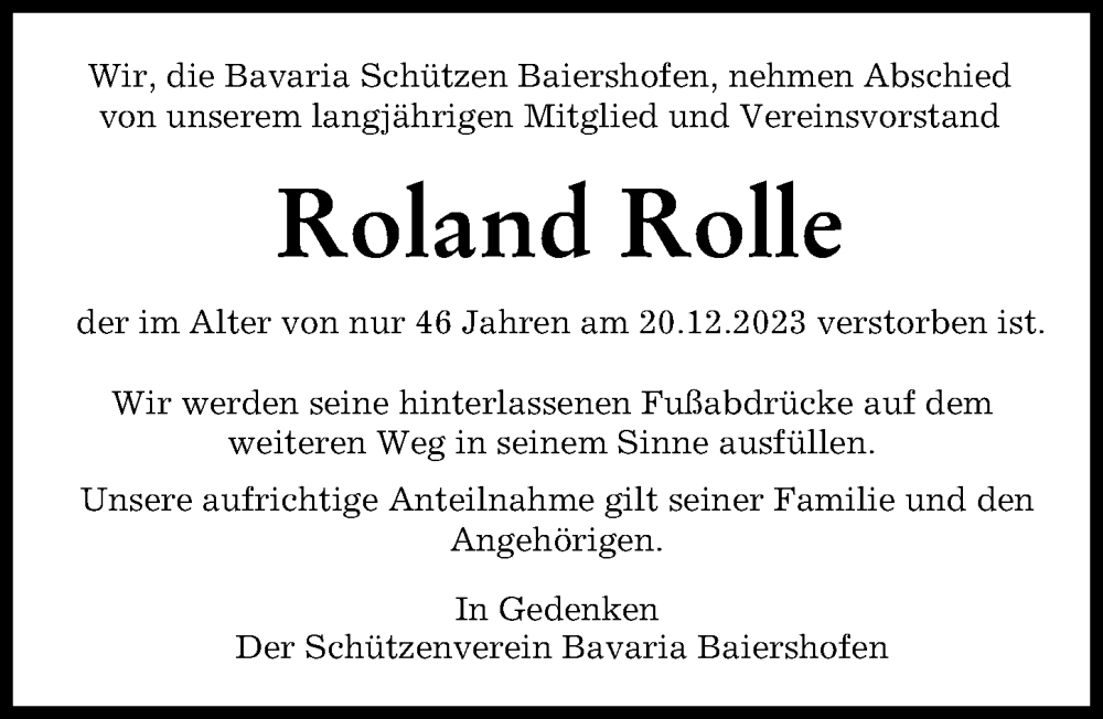 Traueranzeige von Roland Rolle von Wertinger Zeitung, Augsburg-Land