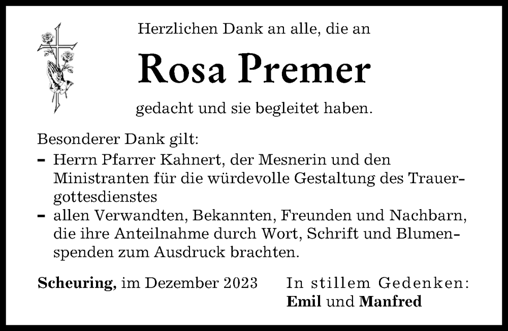  Traueranzeige für Rosa Premer vom 22.12.2023 aus Landsberger Tagblatt