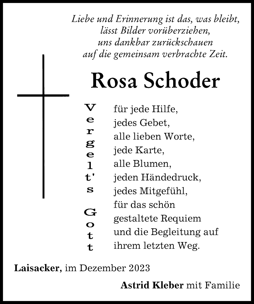 Traueranzeige von Rosa Schoder von Neuburger Rundschau