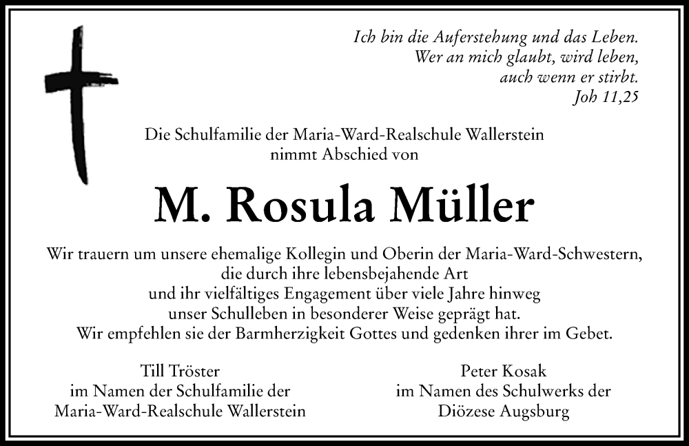  Traueranzeige für Rosula Müller vom 09.12.2023 aus Rieser Nachrichten