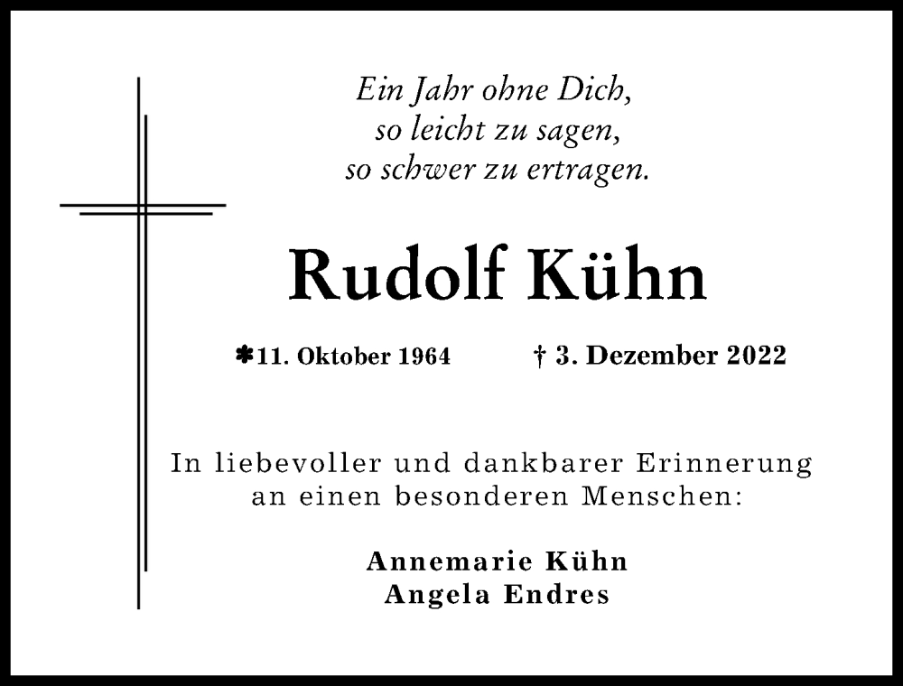  Traueranzeige für Rudolf Kühn vom 02.12.2023 aus Augsburger Allgemeine