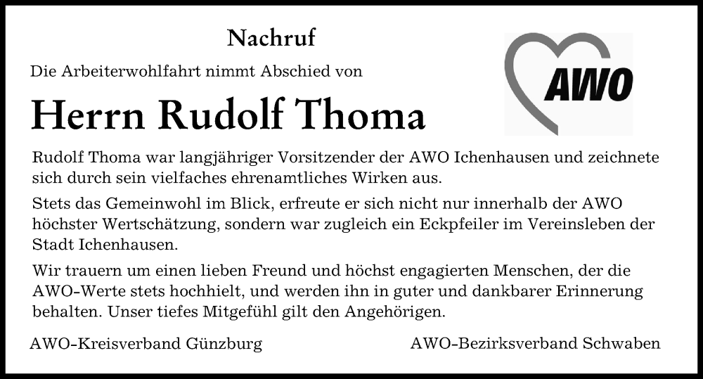  Traueranzeige für Rudolf Thoma vom 16.12.2023 aus Günzburger Zeitung