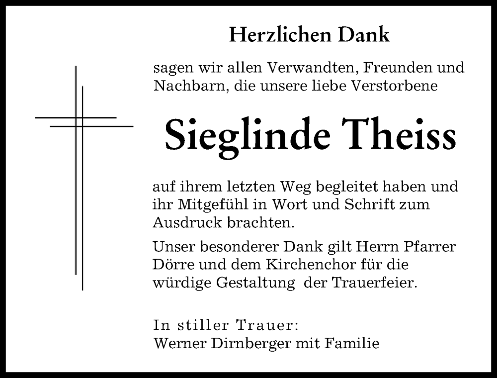 Traueranzeige von Sieglinde Theiss von Augsburger Allgemeine