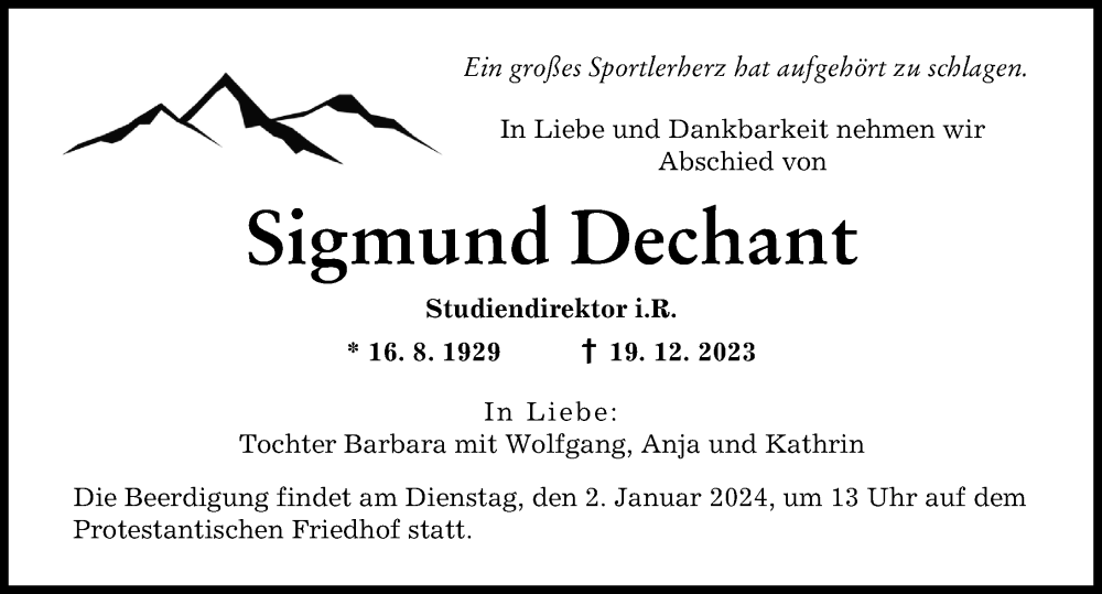 Traueranzeige von Sigmund Dechant von Augsburger Allgemeine