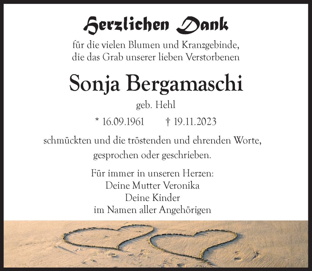  Traueranzeige für Sonja Bergamaschi vom 14.12.2023 aus Illertisser Zeitung