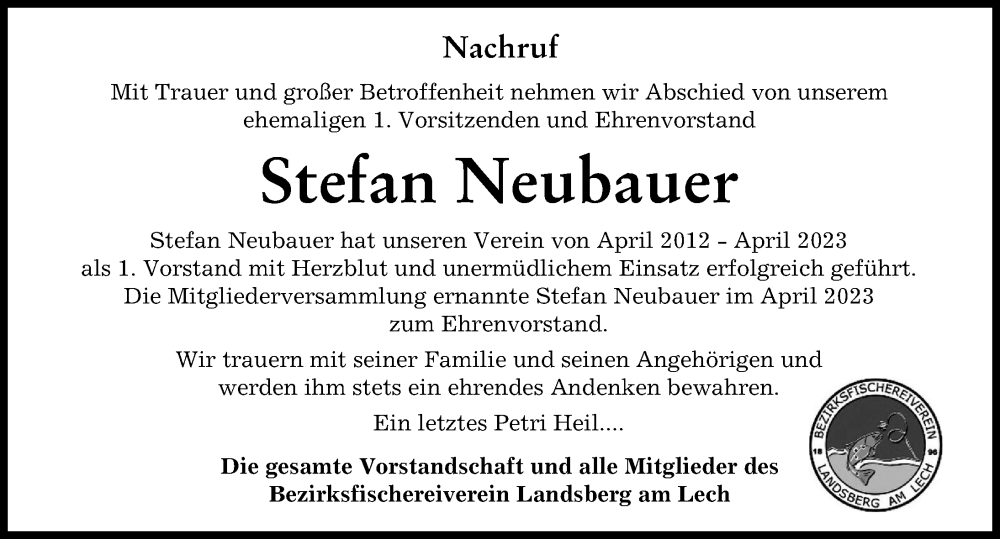 Traueranzeige von Stefan Neubauer von Landsberger Tagblatt