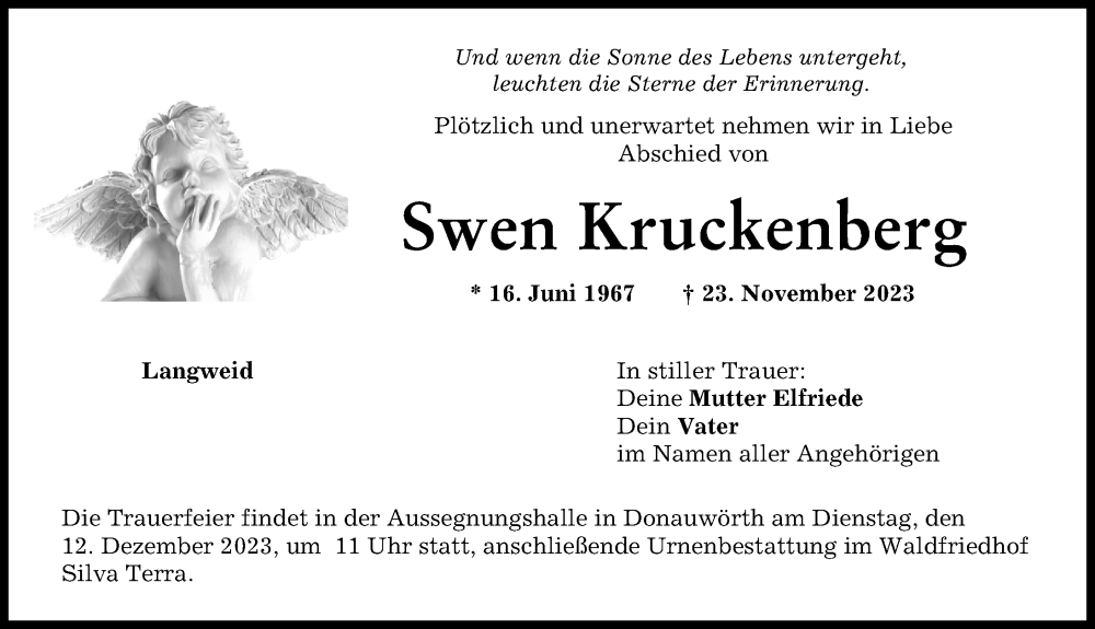  Traueranzeige für Swen Kruckenberg vom 09.12.2023 aus Augsburg-Land