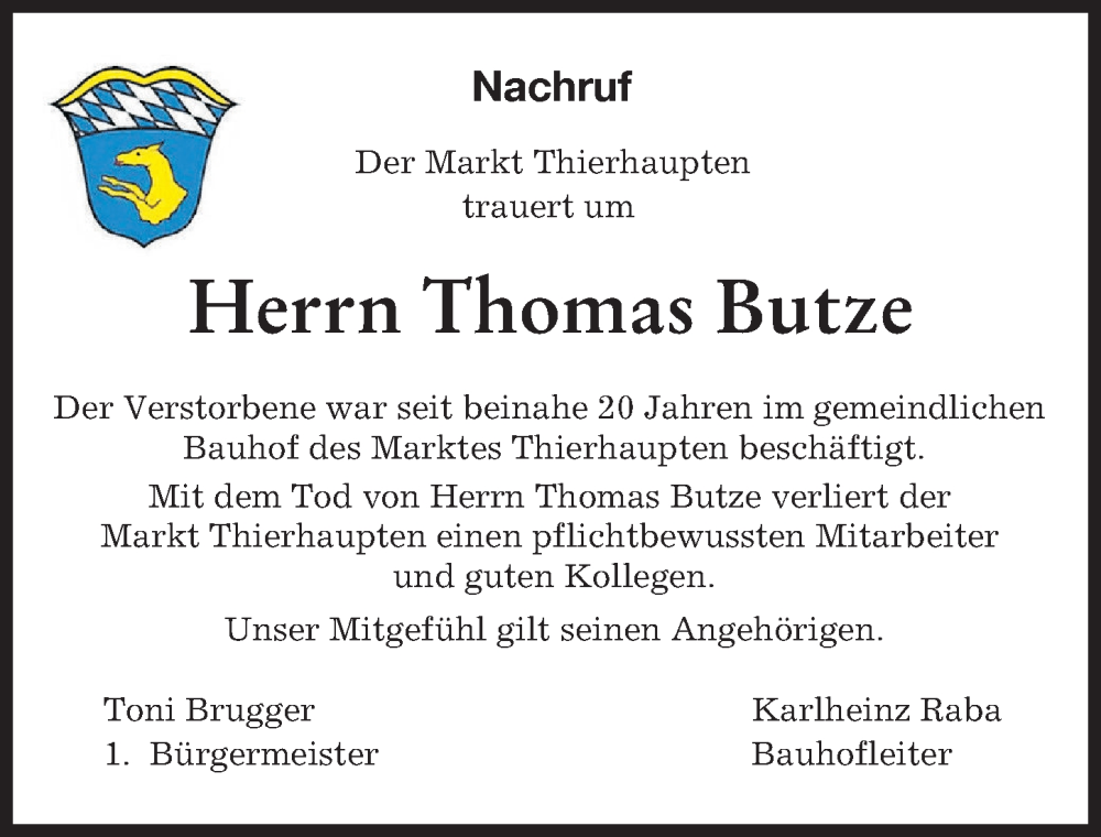  Traueranzeige für Thomas Butze vom 07.12.2023 aus Augsburg-Land