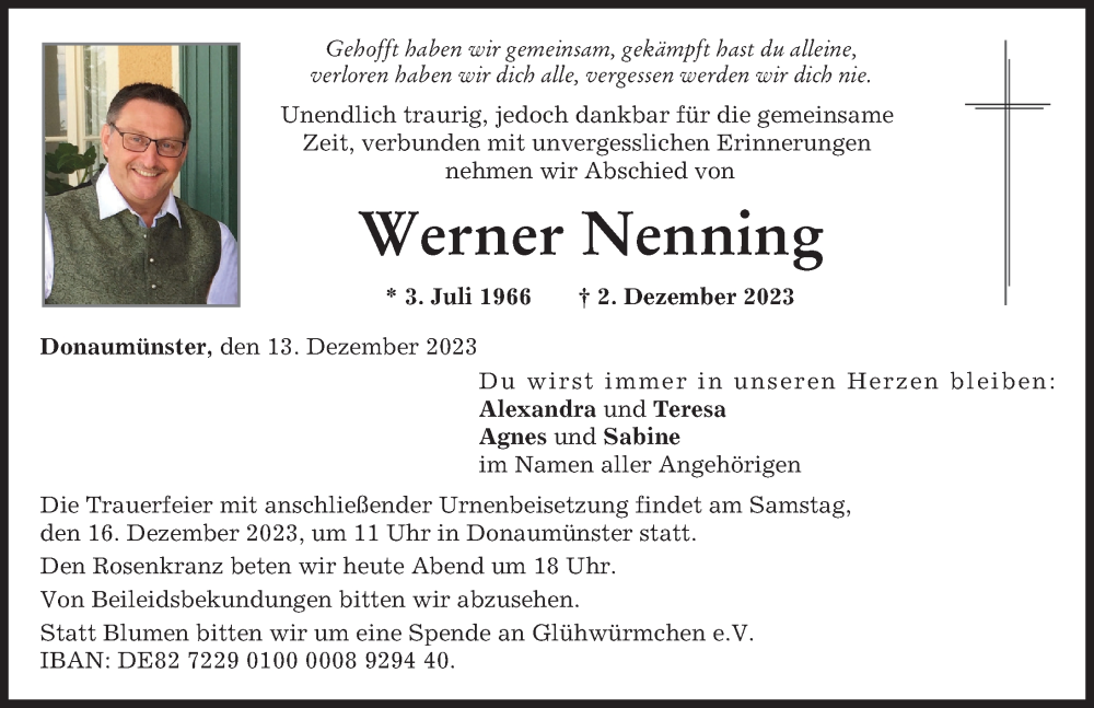 Traueranzeige von Werner Nenning von Donauwörther Zeitung