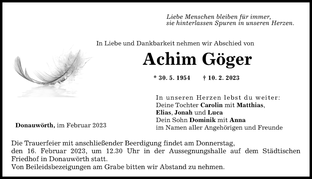 Traueranzeige von Achim Göger von Donauwörther Zeitung