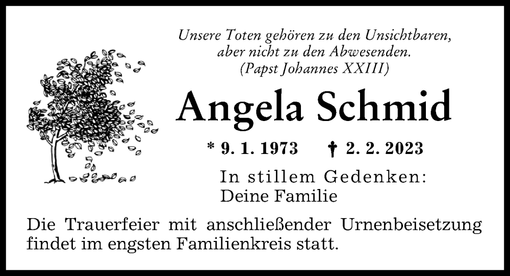 Traueranzeigen Von Angela Schmid Augsburger Allgemeine Zeitung