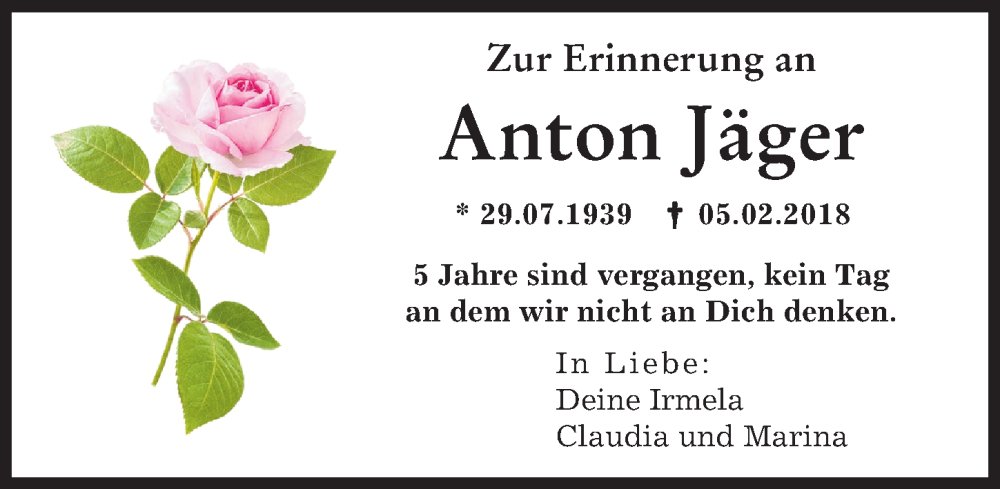 Traueranzeige von Anton Jäger von Augsburger Allgemeine